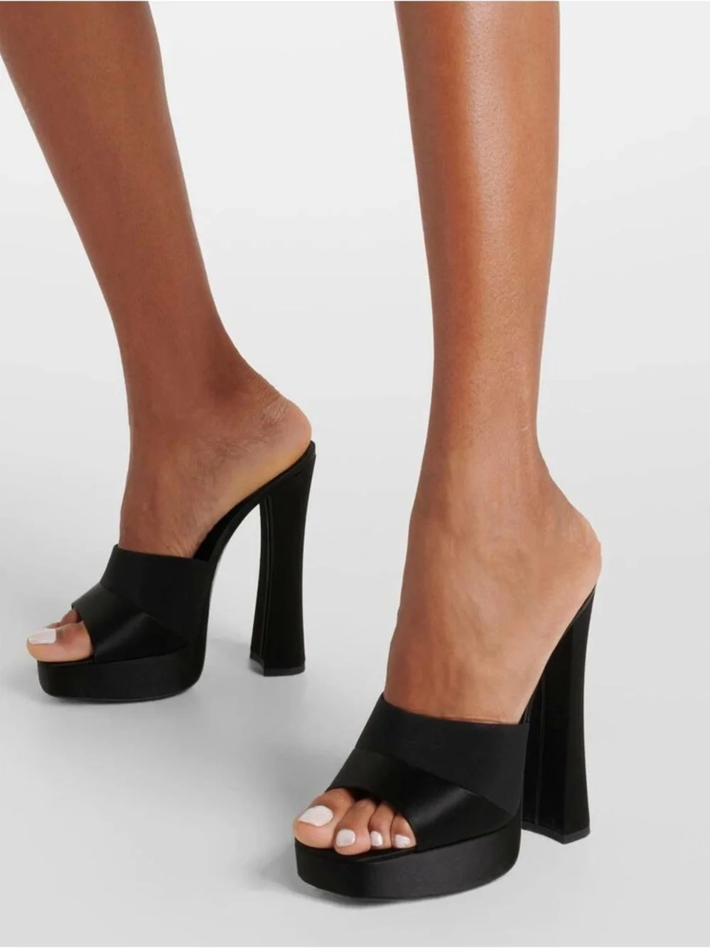Saint Laurent size 7 Boogie 110 Black Satin Platform Mule Heels new
